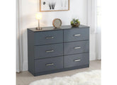 Dakota Dark Grey Six Drawer Chest – Modern Bedroom Storage Chest