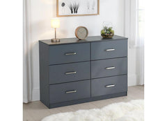 Dakota Dark Grey Six Drawer Chest – Modern Bedroom Storage Chest