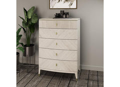 Diletta Stone Five Drawer Chest – Art Deco Bedroom Furniture | Diletta Stone Bedroom Collection
