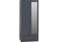 Dakota Dark Grey Two Door One Drawer Mirrored Wardrobe – Modern Bedroom Storage Closet with Hanging Rail