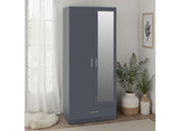Dakota Dark Grey Two Door One Drawer Mirrored Wardrobe – Modern Bedroom Storage Closet with Hanging Rail