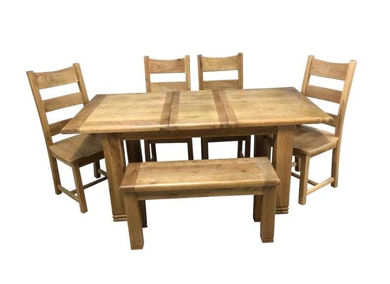 Danube 1.4 m Extending Table Open W/Solid  Seat Chairs & Bench