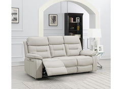 Egan Light Grey Leatherette Powered 3PP Sofa | Electric Recliner Sofa with Premium Comfort Seating