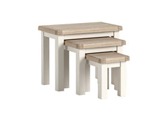 Windsor Table Nest - Rustic Country Style Occasional Furniture With A Coconut White Frame & Oak Top – (GLH)