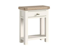 Windsor Telephone Table With Drawer - Rustic Country Style Occasional Furniture With A Coconut White Frame & Oak Top – (GLH)