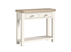 Windsor Condole Table With Drawers - Rustic Country Style Occasional Furniture With A Coconut White Frame & Oak Top – (GLH)