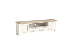 Windsor 2.1 m Rectangular TV Stand - Rustic Country Style Occasional Furniture With A Coconut White Frame & Oak Top – (GLH)