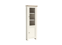 Windsor Corner Display Cabinet - Rustic Country Style Occasional Furniture With A Coconut White Frame & Oak Top – (GLH)