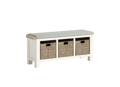 Windsor Storage Bench In Coconut White Frames & Oak Tops – Rustic Country Style Furniture (GLH)