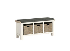 Windsor Storage Bench In Coconut White Frames & Oak Tops – Rustic Country Style Furniture (GLH)