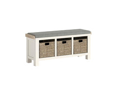 Windsor Storage Bench In Coconut White Frames & Oak Tops – Rustic Country Style Furniture (GLH)