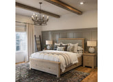 Normandy Bed Frame | Grey Fabric Headboard With In A Whitewashed Finish