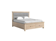Normandy Bed Frame | Grey Fabric Headboard With In A Whitewashed Finish