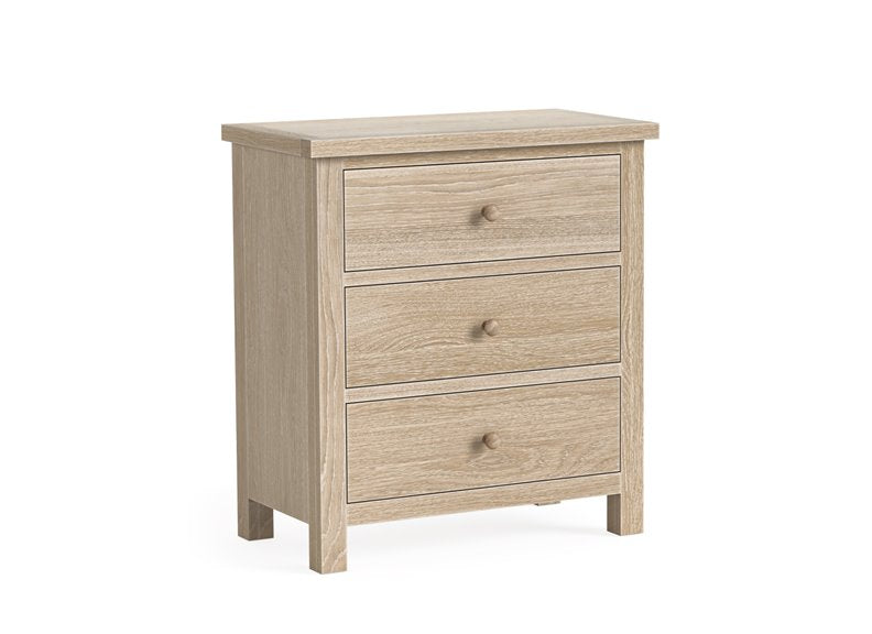 MC Oak Three Drawer Chest - wooden handles