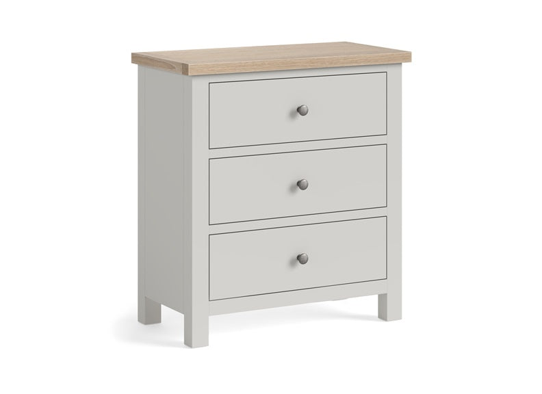 MC Grey Three Drawer Chest - metal handles
