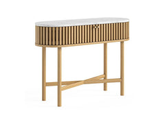Soho Natural Wood Oval Console Table With Marble Top