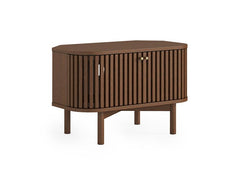 Soho Brown Corner TV Stand- Brown Wood Slatted Body With Cupboard