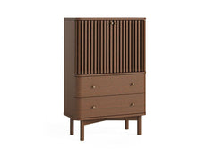Soho Brown Shoe Cabinet - Brown Wood Slatted Body Shoe Storage