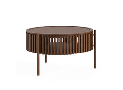 Soho Brown Story Coffee Table - Brown Wood Slatted Body With Door