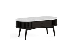 Soho Black Wood Oval Coffee Table With Marble Top