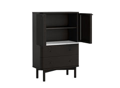 Soho Black Wood Shoe Cabinet - Dark Wood Body With Marble Top