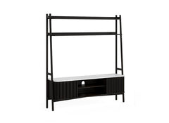 Soho Black Wood 1.65 m Media Unit - Black Wood Body With Marble Top