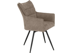Two Lewis Fawn Carver Swivel Dining Chairs – Luxury Upholstered 360° Rotating Chairs for Dining Room & Kitchen