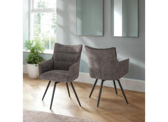 Two Lewis Grey Carver Swivel Dining Chairs – Luxury Upholstered 360° Rotating Chairs for Dining Room & Kitchen