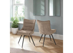 Two Lewis Fawn Swivel Dining Chairs – Luxury Upholstered 360° Rotating Chairs for Dining Room & Kitchen