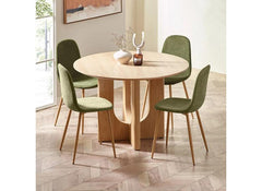 Four Lottie Fabric Dining Chairs – Grey, Green, Blue, Orange – Light Wood Legs – Set of Four