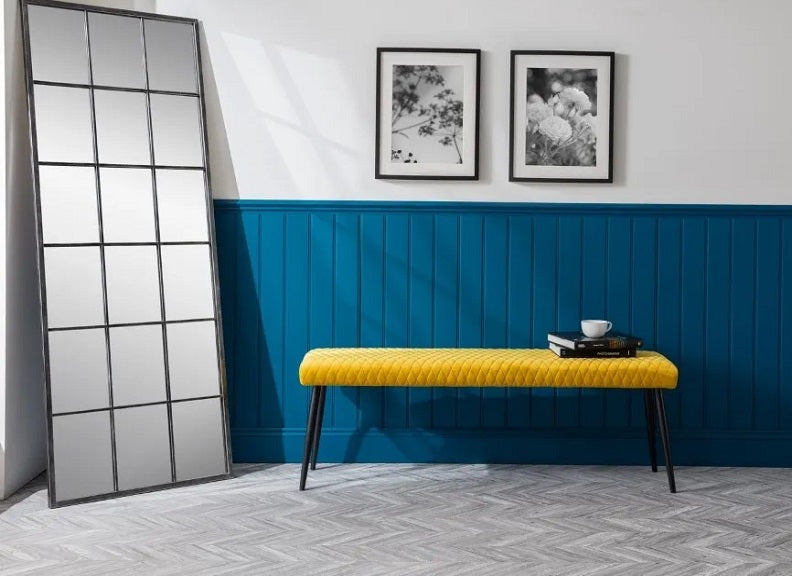 Luxe Low Velvet Mustard Bench - room