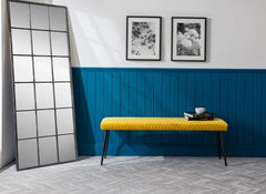 Luxe Low Velvet Mustard Bench - room