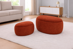 Lenzie Terra Fabric Ottoman with Hidden Storage Compartment & Discreet Leg Glides – Modern Upholstered Storage Footstool