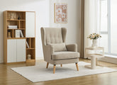 Lila Beige Fabric Occasional Armchair With Bolster Cushion – Modern Accent Lounge Chair For Living Room Or Bedroom