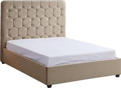 Madison Fawn Velvet Storage Bed with Hexagonal Debossed Headboard – Luxury Ottoman Bed Frame with Hidden Storage (Pre-Order 4 ft6)
