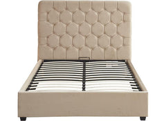 Madison Fawn Velvet Storage Bed with Hexagonal Debossed Headboard – Luxury Ottoman Bed Frame with Hidden Storage (Pre-Order 4 ft6)
