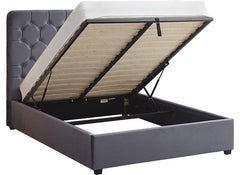 Madison Grey Velvet Storage Bed with Hexagonal Debossed Headboard – Luxury Ottoman Bed Frame with Hidden Storage (Pre-Order 4 ft6)