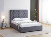 Madison Grey Velvet Storage Bed with Hexagonal Debossed Headboard – Luxury Ottoman Bed Frame with Hidden Storage (Pre-Order 4 ft6)