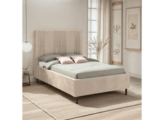 Maine Taupe Velvet Bed with Pleated Vertically Lined Headboard – Modern Upholstered Luxury Bed (WBF)