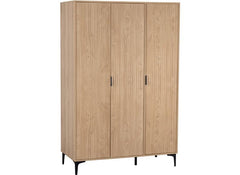 Miami Oak Three Door Wardrobe – Oak Effect Bedroom Wardrobe with Black Legs – Modern Bedroom Furniture