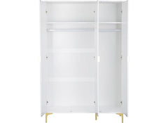Miami White Three Door Wardrobe – White Lacquered Bedroom Wardrobe with Black Legs – Modern Bedroom Furniture