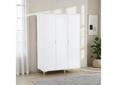 Miami White Three Door Wardrobe – White Lacquered Bedroom Wardrobe with Black Legs – Modern Bedroom Furniture