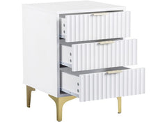 Miami White Three Drawer Bedside – White Lacquered Bedside With Gold Legs – Modern Bedside Furniture