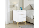 Miami White Three Drawer Bedside – White Lacquered Bedside With Gold Legs – Modern Bedside Furniture