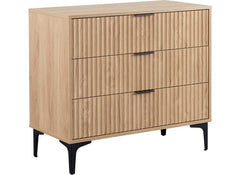 Miami Oak Three Drawer Bedroom Chest – Oak Effect Bedroom Storage With Black Legs – Modern Bedside Furniture