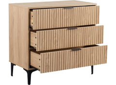 Miami Oak Three Drawer Bedroom Chest – Oak Effect Bedroom Storage With Black Legs – Modern Bedside Furniture