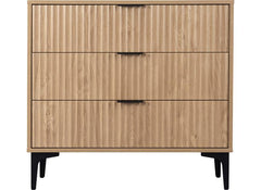 Miami Oak Three Drawer Bedroom Chest – Oak Effect Bedroom Storage With Black Legs – Modern Bedside Furniture