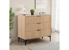Miami Oak Three Drawer Bedroom Chest – Oak Effect Bedroom Storage With Black Legs – Modern Bedside Furniture