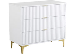Miami White Three Drawer Bedroom Chest – White Bedroom Storage With Gold Legs – Modern Bedside Furniture