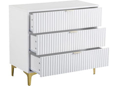 Miami White Three Drawer Bedroom Chest – White Bedroom Storage With Gold Legs – Modern Bedside Furniture